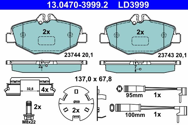 ATE 13.0470-3999.2 Brake Pad Set, disc brake