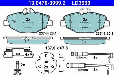Brake Pad Set, disc brake ATE 13.0470-3999.2