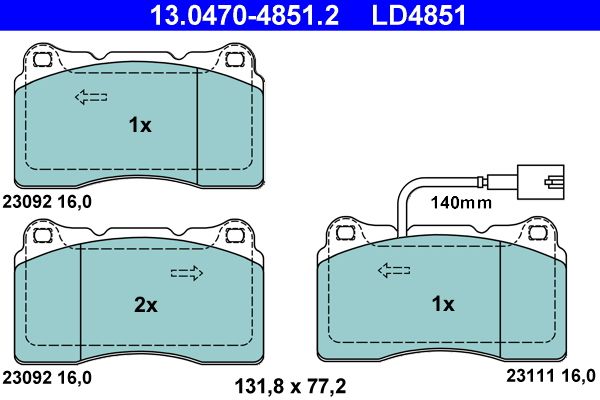 ATE 13.0470-4851.2 Brake Pad Set, disc brake