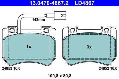 Brake Pad Set, disc brake ATE 13.0470-4867.2