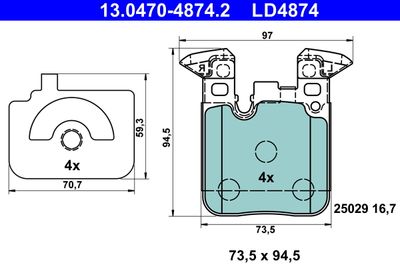 Brake Pad Set, disc brake ATE 13.0470-4874.2