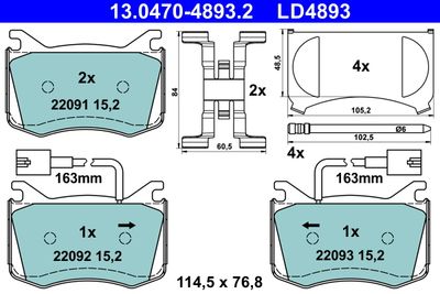 Brake Pad Set, disc brake ATE 13.0470-4893.2