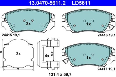 Brake Pad Set, disc brake ATE 13.0470-5611.2