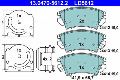 Brake Pad Set, disc brake ATE 13.0470-5612.2