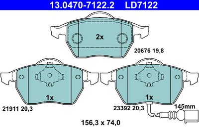 Brake Pad Set, disc brake ATE 13.0470-7122.2