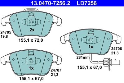 Brake Pad Set, disc brake ATE 13.0470-7256.2