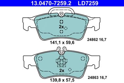 Brake Pad Set, disc brake ATE 13.0470-7259.2