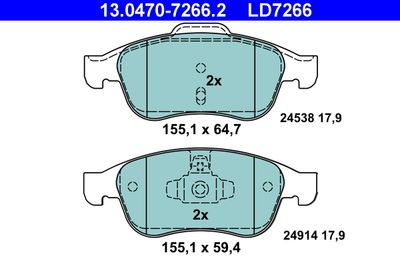 Brake Pad Set, disc brake ATE 13.0470-7266.2