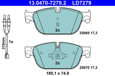 Brake Pad Set, disc brake ATE 13.0470-7279.2