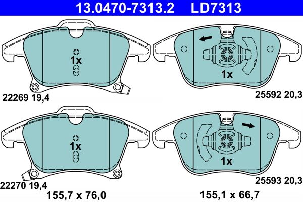 ATE 13.0470-7313.2 Brake Pad Set, disc brake