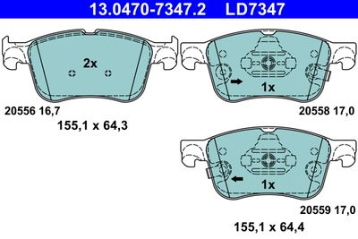 Brake Pad Set, disc brake ATE 13.0470-7347.2