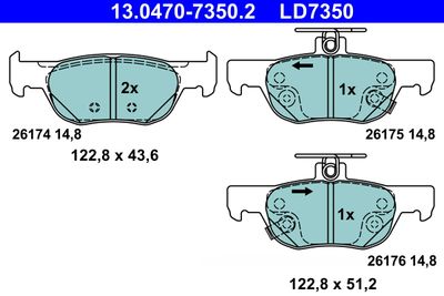 Brake Pad Set, disc brake ATE 13.0470-7350.2