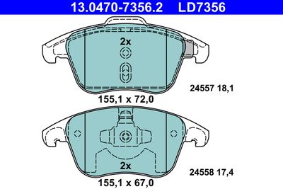 Brake Pad Set, disc brake ATE 13.0470-7356.2