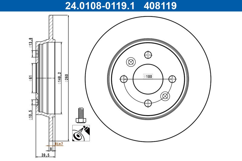 ATE 24.0108-0119.1 Brake Disc