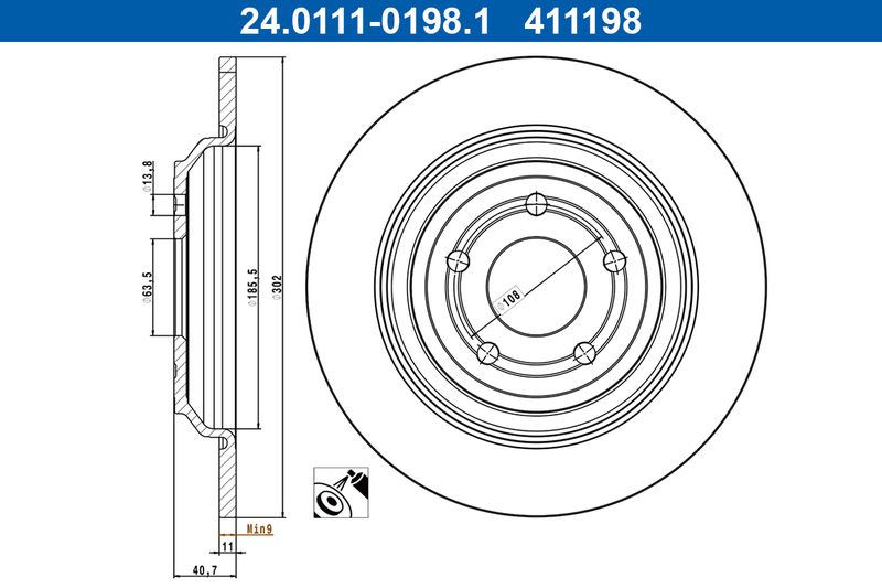 ATE 24.0111-0198.1 Brake Disc