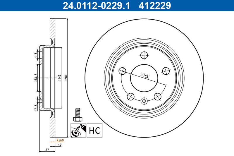 ATE 24.0112-0229.1 Brake Disc