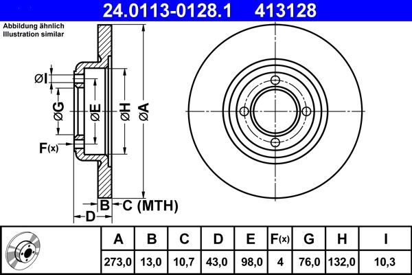 ATE 24.0113-0128.1 Brake Disc