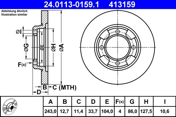 ATE 24.0113-0159.1 Brake Disc