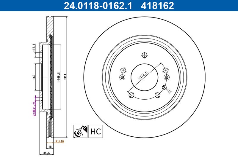ATE 24.0118-0162.1 Brake Disc