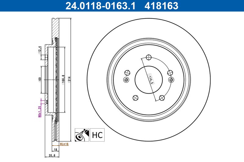 ATE 24.0118-0163.1 Brake Disc