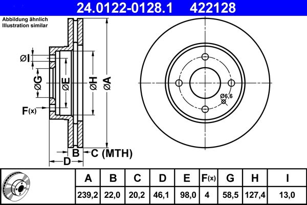 ATE 24.0122-0128.1 Brake Disc
