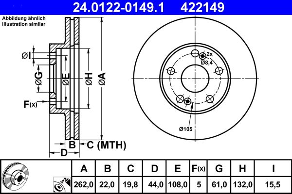 ATE 24.0122-0149.1 Brake Disc