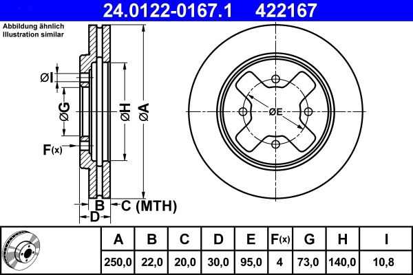 ATE 24.0122-0167.1 Brake Disc