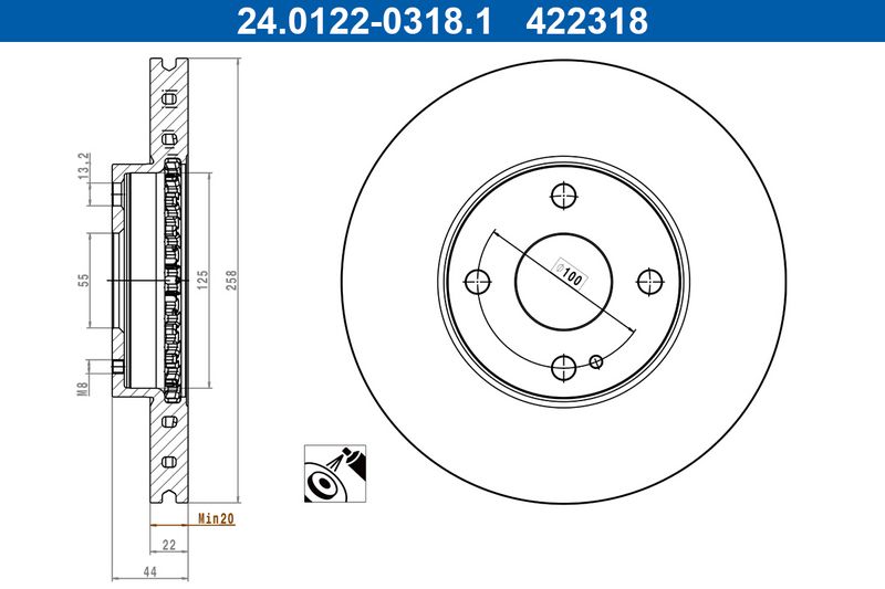ATE 24.0122-0318.1 Brake Disc