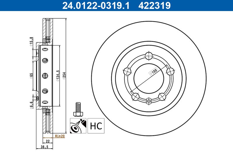 ATE 24.0122-0319.1 Brake Disc