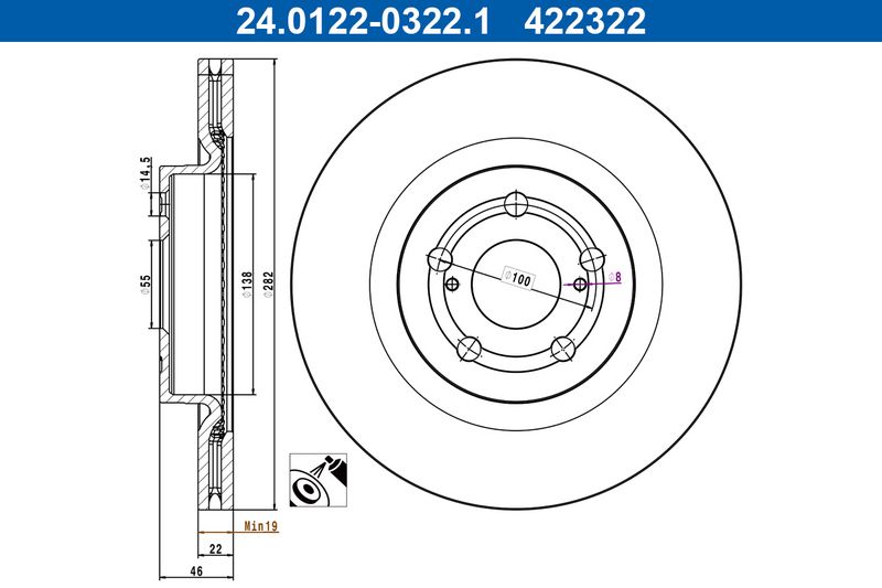 ATE 24.0122-0322.1 Brake Disc
