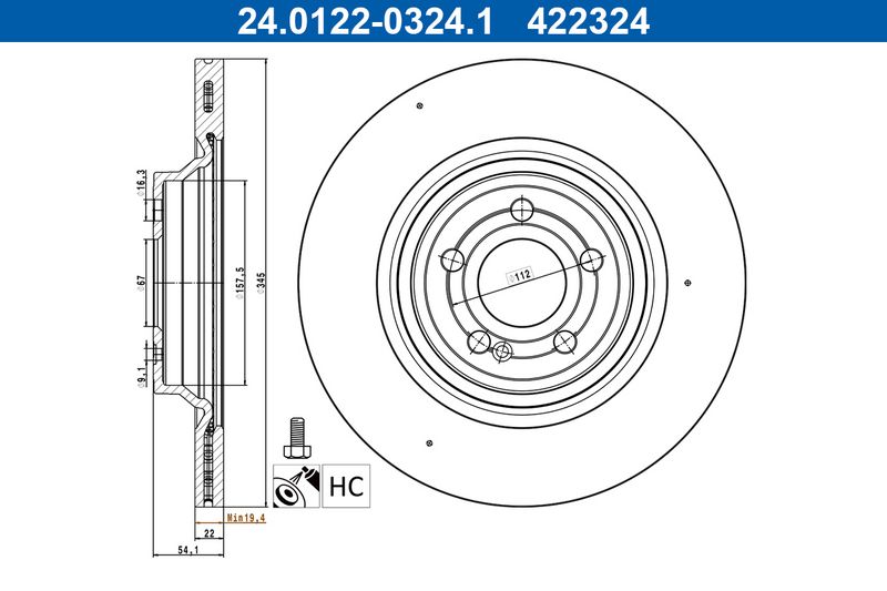 ATE 24.0122-0324.1 Brake Disc