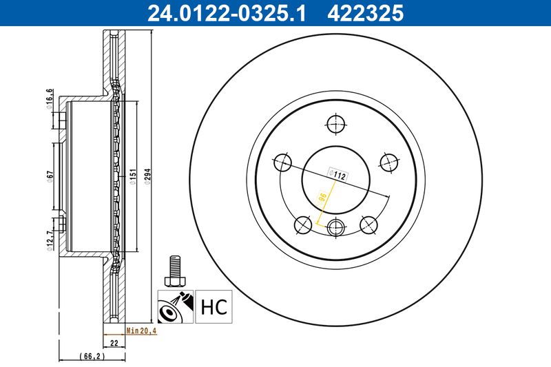 ATE 24.0122-0325.1 Brake Disc