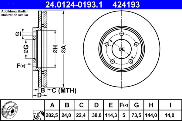 ATE 24.0124-0193.1 Brake Disc