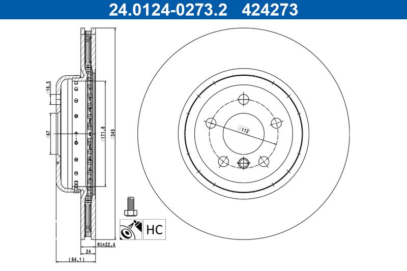 ATE 24.0124-0273.2 Brake Disc