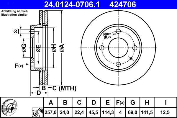 ATE 24.0124-0706.1 Brake Disc