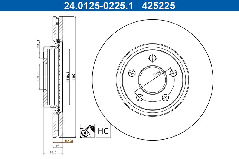 ATE 24.0125-0225.1 Brake Disc