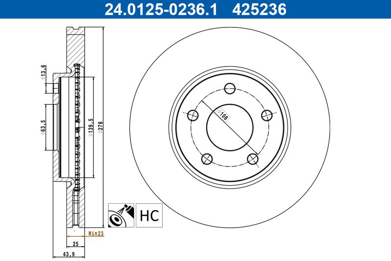 ATE 24.0125-0236.1 Brake Disc