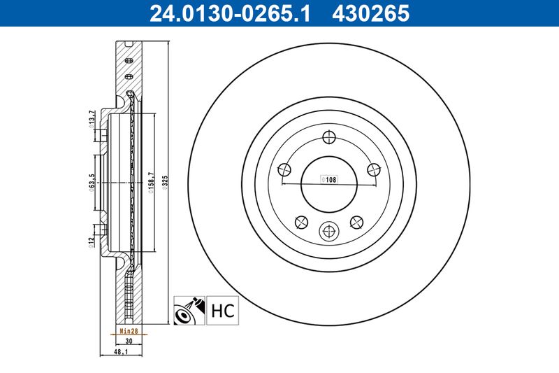 ATE 24.0130-0265.1 Brake Disc