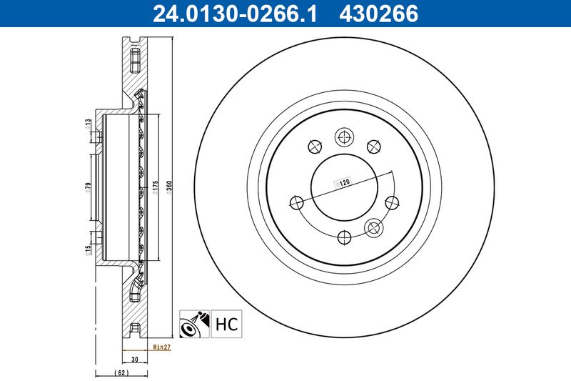 ATE 24.0130-0266.1 Brake Disc