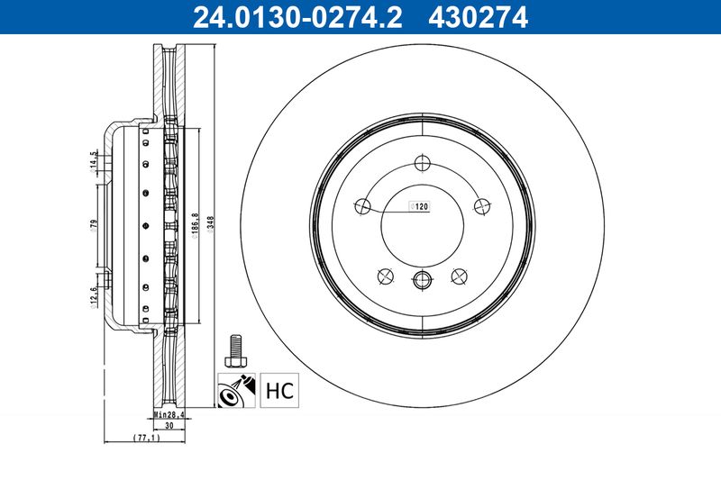 ATE 24.0130-0274.2 Brake Disc