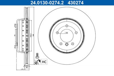 Brake Disc ATE 24.0130-0274.2