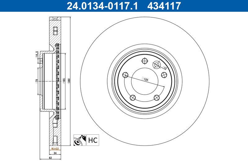 ATE 24.0134-0117.1 Brake Disc