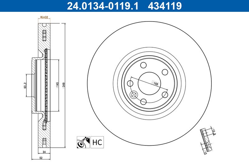 ATE 24.0134-0119.1 Brake Disc