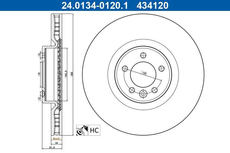 ATE 24.0134-0120.1 Brake Disc
