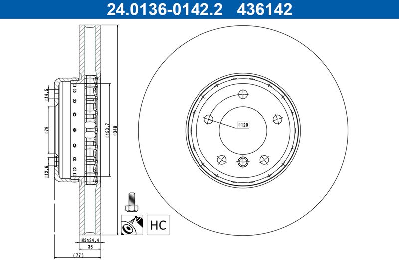 ATE 24.0136-0142.2 Brake Disc