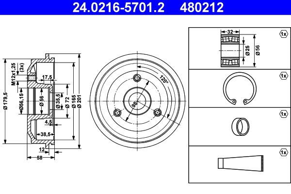 ATE 24.0216-5701.2 Brake Drum