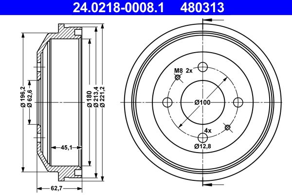 ATE 24.0218-0008.1 Brake Drum