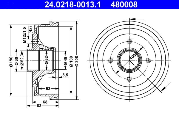 ATE 24.0218-0013.1 Brake Drum