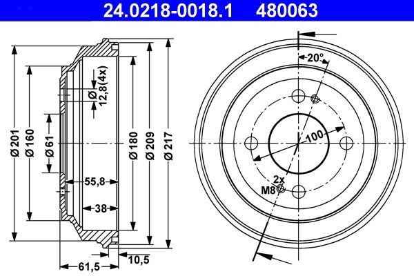 ATE 24.0218-0018.1 Brake Drum
