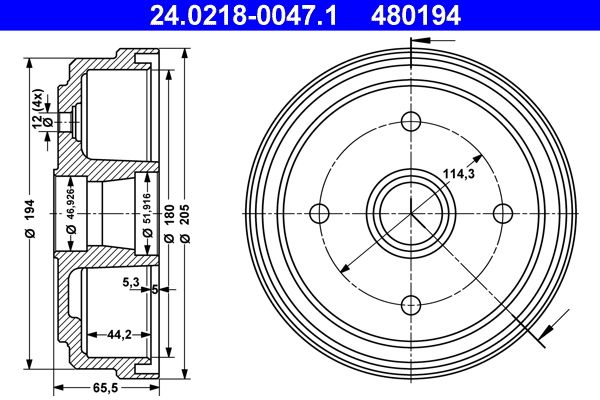 ATE 24.0218-0047.1 Brake Drum
